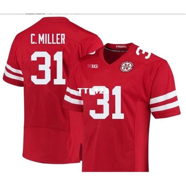 

cusom 121 nebraska cornhuskers collin miller #31 real full embroidery college jersey size s-4xl or custom any name or number jersey, Black