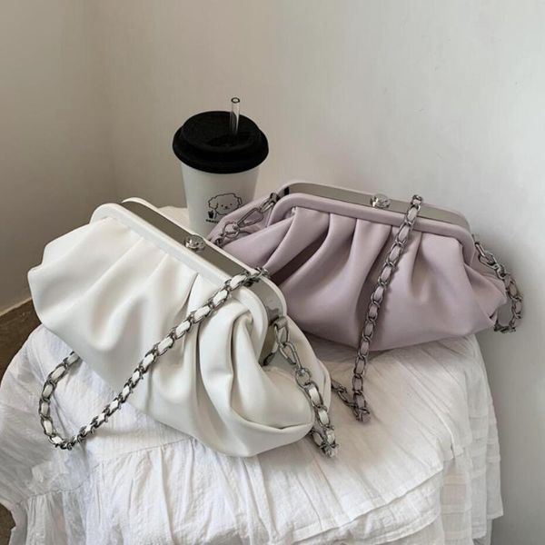 

totes solid color pleated cloud crossbody bags 2021 pu leather women's designer handbag chain shoulder messenger bag