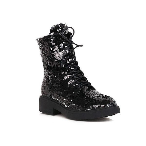

color-changing sequined cloth autumn and winter trendy women's boots one-color changing multi-color magical shoes sequin circle lj20103, Black