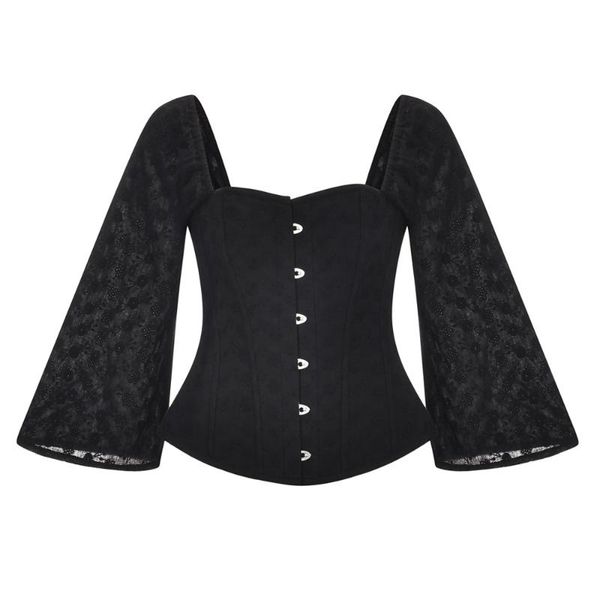 

black women blouse off shoulder steampunk corset long sleeve lace corselet lace up bustier party club wedding plus size, Black;white