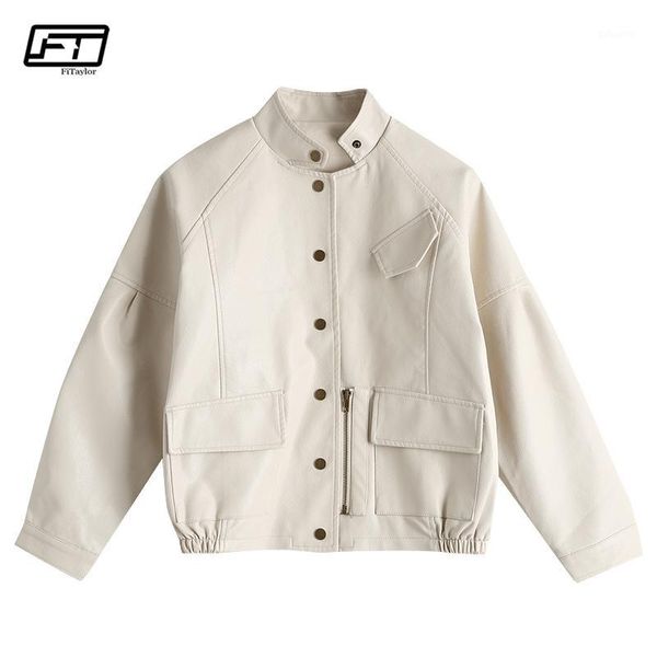 

fitaylor autumn vintage pu leather jacket harajuku baseball uniform short design loose fit faux leather jacket street outwear1, Black