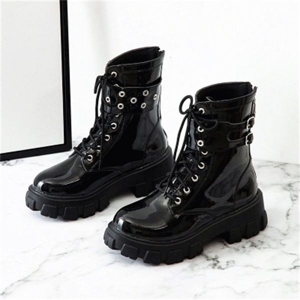 

black 2021 new chunky for woman punk-style ladies fall zip back short cross-tied boots 35-43 shoes z4sp