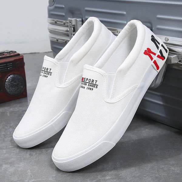 

black white solid men casual simple canvas men's autumn teen boys school shoes breathable slip-on sneakers