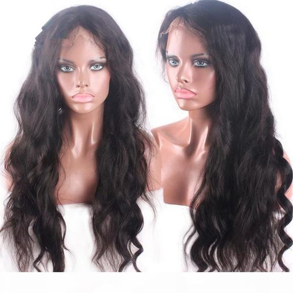 

1b natural wavy human hair 100 virgin peruvian hair glueless lace front wig with baby hair ing, Black;brown