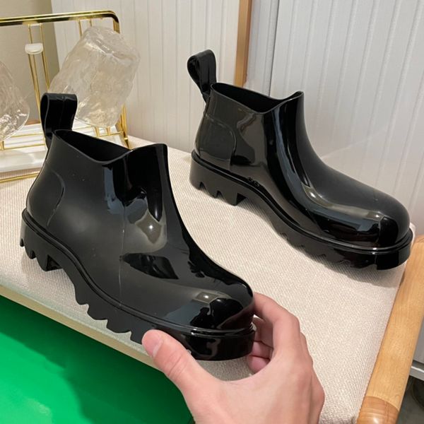 

womens designer rain boots fashion men booties spring rubber outsole flatform multicolor size 35-45, Black