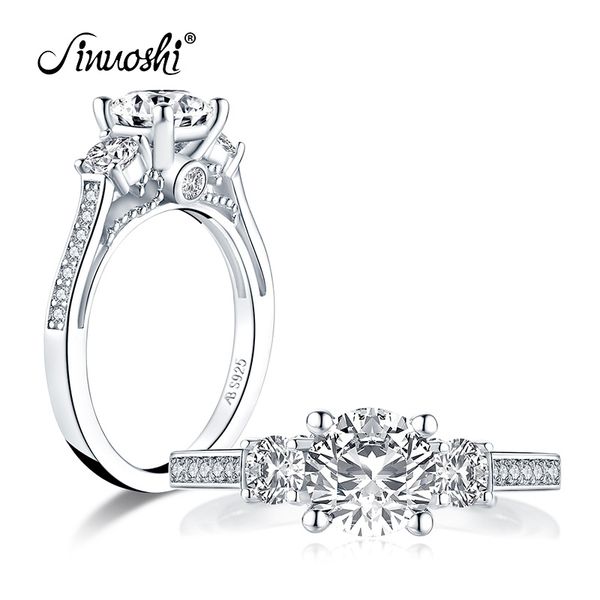 

ainuoshi 925 sterling silver 1.25 carat round cut engagement ring 3-stone ring simulated diamond wedding silver ring jewelry y200106, Slivery;golden