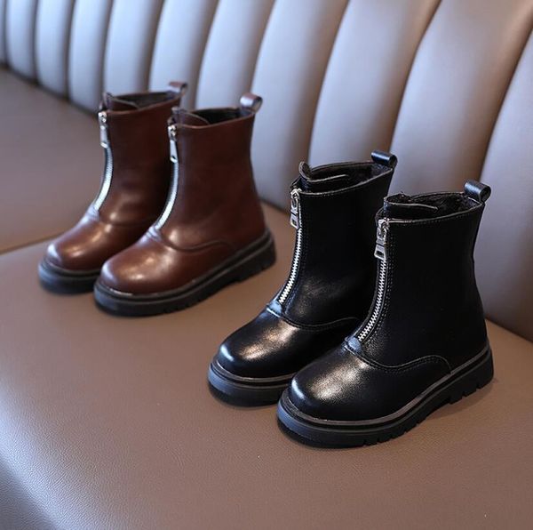 

martin leather sport shoes for girls children warm fashion soft bottom princess snow boots kids sneakers, Black