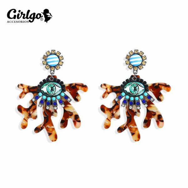 

girlgo ethnic colorful eyes drop earrings for women personality resin luxury irregular hanging pendant earrings jewelry party, Silver