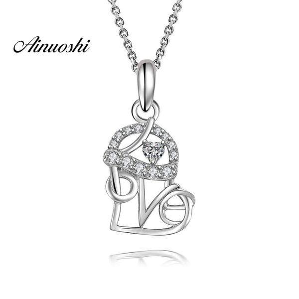 

ainuoshi luxury 925 sterling silver pendant necklace for women love letter twisted long chain necklace wedding collar de plata y200107