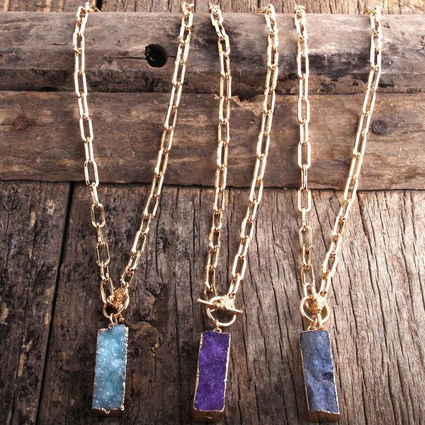 

rh fashion choker necklace collar statement chunky goldcolor chain druzy stone charm punk necklaces, Silver