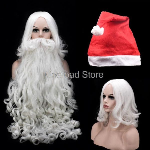 

cosroad christmas cosplay props santa claus beard and wigs christmas hat for men white hairpiece accessories santa beard hat