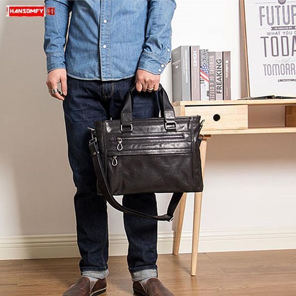 

2021 new men's bag handbag male shoulder crossbody bag genuine leather cross section computer bags briefcase first layer leather1