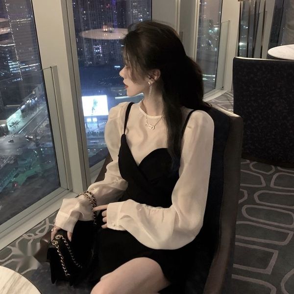 

g06dy 2020 spring and summer new western fan goddess style two-piece suit shirt slim fashion strap dress for suspender skirt suspender s, Gray