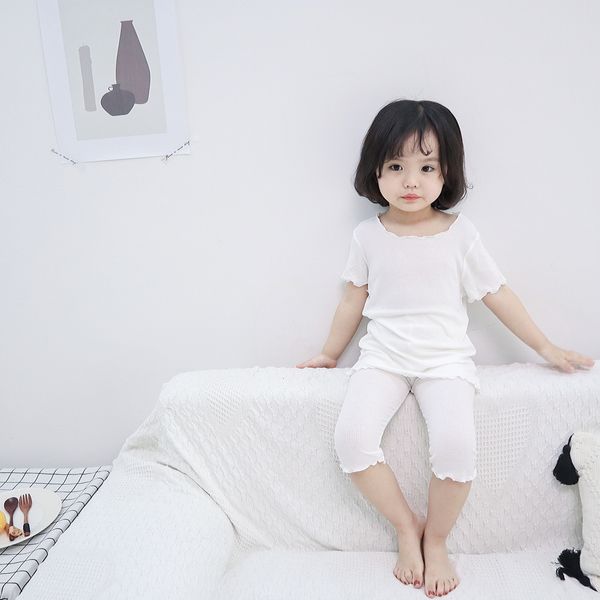 

girls pajamas set 2020 summer toddler nightwear children kids sleepwear t-shirt + pants 1 to 8 years ribbed toddler pajamas y200704, Blue;red