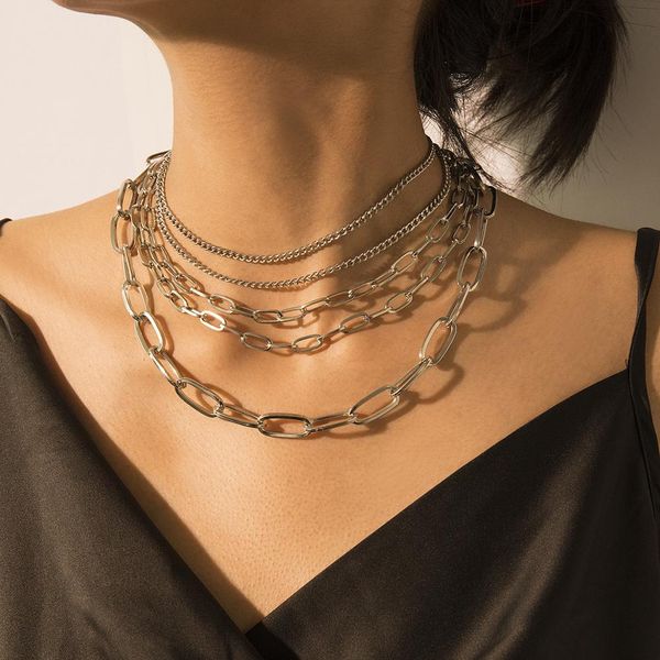 

chains 2021 multi-layer chain necklace boho style fashion personality ladies jewelry clavicle factory direct sales, Silver