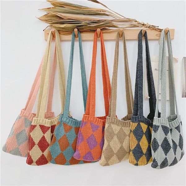 

autumn winter ins net red mini knitting bag double color diamond wool handbag single shoulder oblique satchel purses handbags