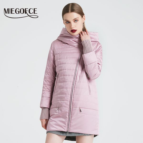 

miegofce 2021 spring autumn jacket with oblique cut bright women's jacket thin cotton coat windproof warm knitted sleeve jacket cx20081, Black