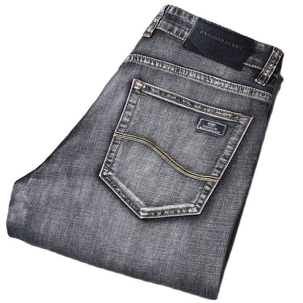 

spring summer men's classic grey jeans elastic men's stretch-fit thin jeans business casual classic style 220311, Blue