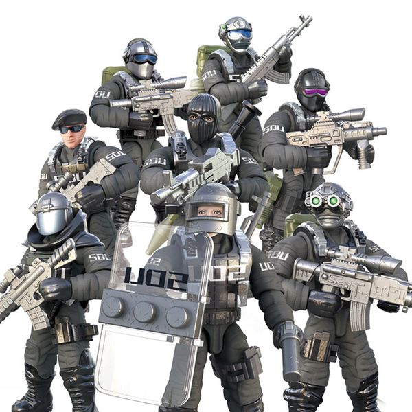 

8pcs military series action figures building blocks alpha force swat army soldier kit model small brick toys for children gifts 1008