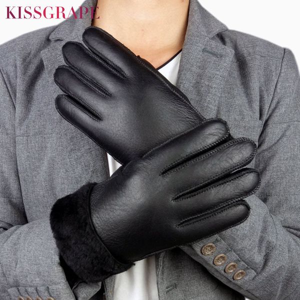 

winter men' genuine leather gloves for driving motorcycle super warm large natural fur gloves male outdoor skiing guantes women lj2012, Blue;gray