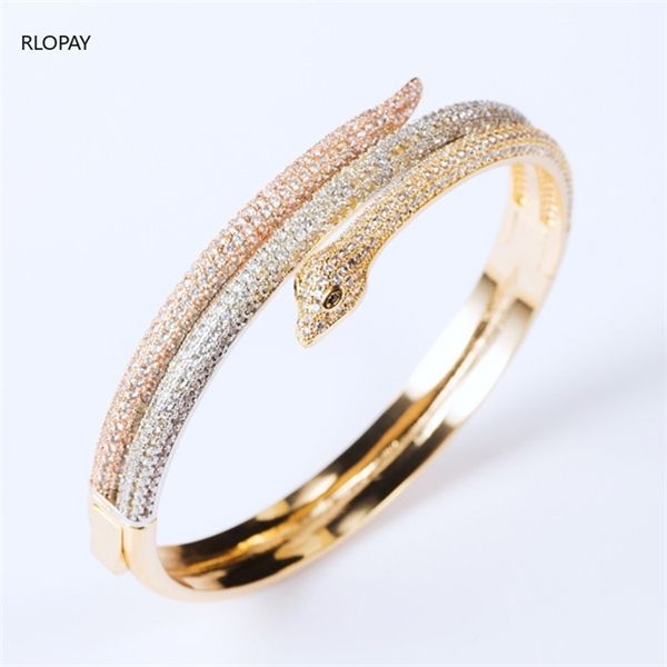 

3 colors plating snake bangle ring set full stone designer for women luxury gold cuff bracelets 0930 q1216, Black