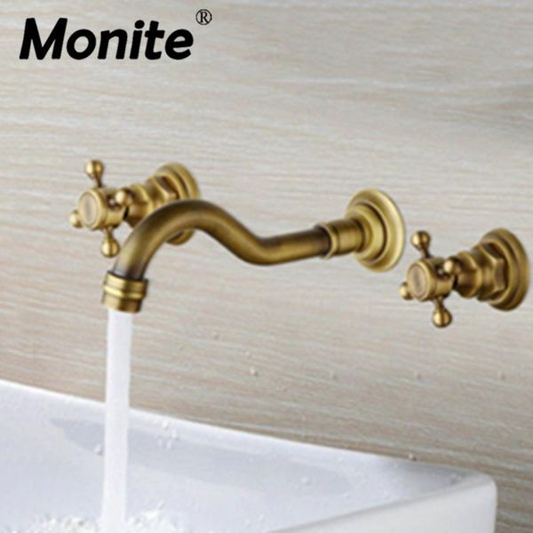 

monite double handles bathroom bathtub basin sink mixer tap 3 pcs antique brass faucet set 96102 brand new deck mounted ceramic