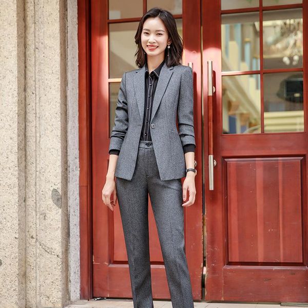 

women's two piece pants suit professional two-piece autumn and winter high-quality el suits slim trousers, White