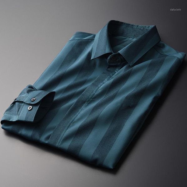 

mignlu vertical stripe men luxury mercerization fashion business casual dress plus size 4xl slim shirt mens1, White;black