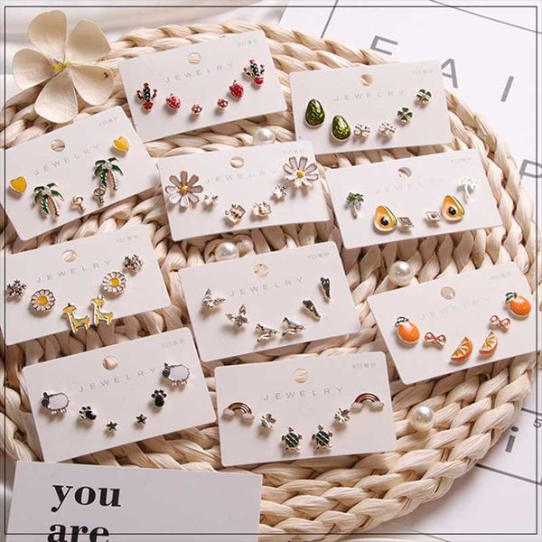 

stud small fresh fruit lovely three pairs of set earrings, Golden;silver