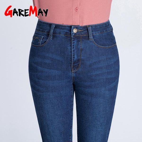 

women's jeans high waist stretch large size pencil pants middle-aged women's pants 2020 new slim fat mm big size feet jeans1, Blue