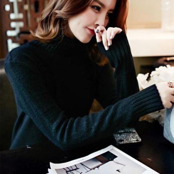 

2020 new korean fashion slouchy sweaters women's new loose bottoms autumn winter solid turtleneck pullover knitted sweater1, White;black