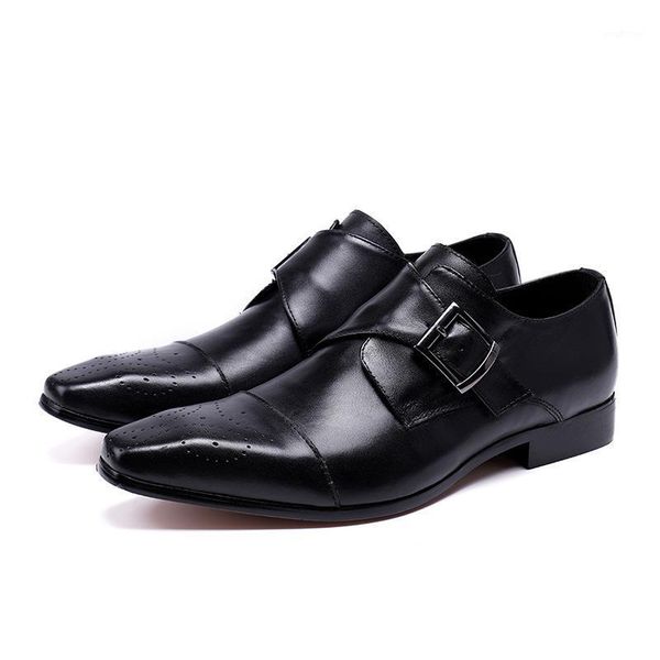 

bullock carved solid color men's shoes business dress pointed leather shoes men's british trend breathable single leather1, Black