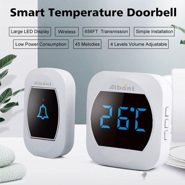 

doorbells wireless waterproof doorbell smart led temperature display 300m rangee self-powered no battery required bell