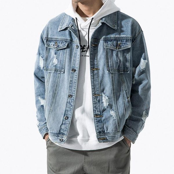 

hole denim jacket male 2019 new spring and autumn trend coat1, Black