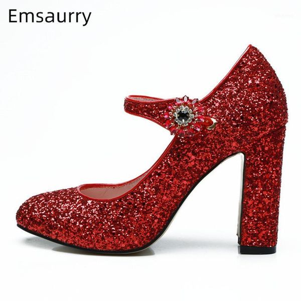 

dress shoes red bling sequins pumps women square high heel round toe belt with crystal glitter mary janes party woman1, Black