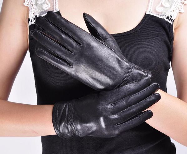 

women' winter genuine leather gloves lady' thicken warm fleece lining natural leather glove solid color driving glove r3001, Blue;gray