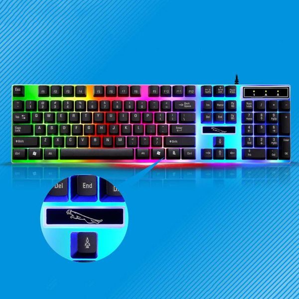 

g21b usb wired keyboard mouse set rainbow-color backlight for lapcomputer pc