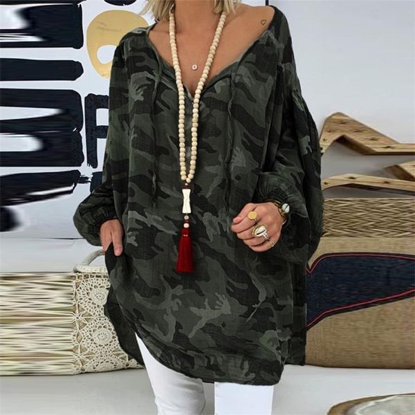 

women's blouse loose plus size camouflage long sleeve v-neck pullover shirt feminine blusas mujer de moda 201202, White