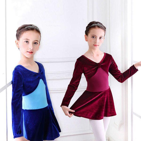 

sve spring and autumn dance long ballet skirt little girl's color matching performance children's training drs, Blue