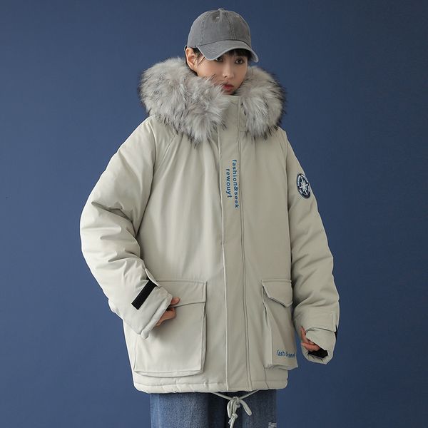 

2021 new parka windbreaker fleece thick warm fur coats hooded overcoats men's winter clothing 11v5, Black