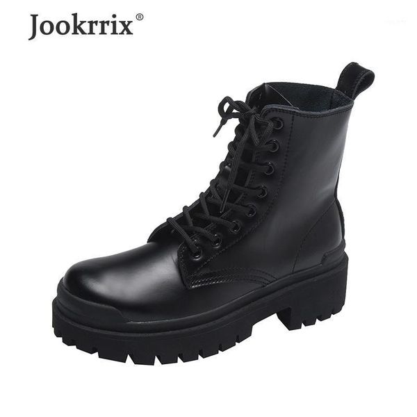 

jookrrix 2020 women autumn female fashion brand short boots women black comfrotable wedges thick sole shoes lady zb10401