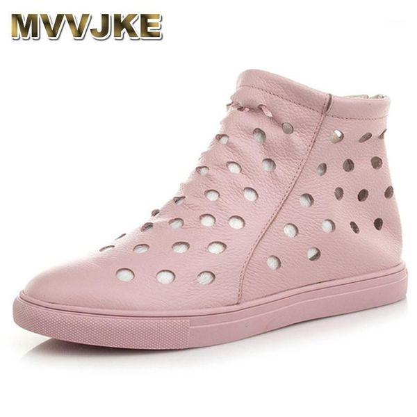 

mvvjke women mother female ladies shoes boots cow genuine leather pu round hollow summer cool zipper size 35-401, Black