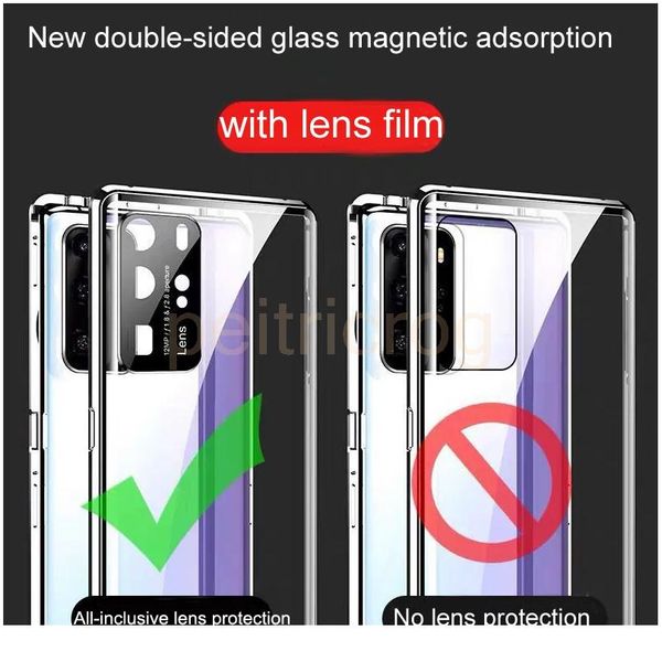 

new upgraded protective lens magnetic double-sided glass case for huawei honor 30s v30 mate 20 30 p30 p40 pro bbygek