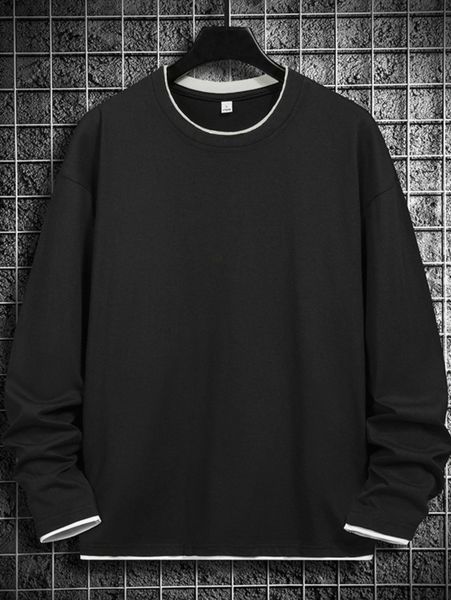 

men contrast binding round neck sweatshirt q65e#, Black