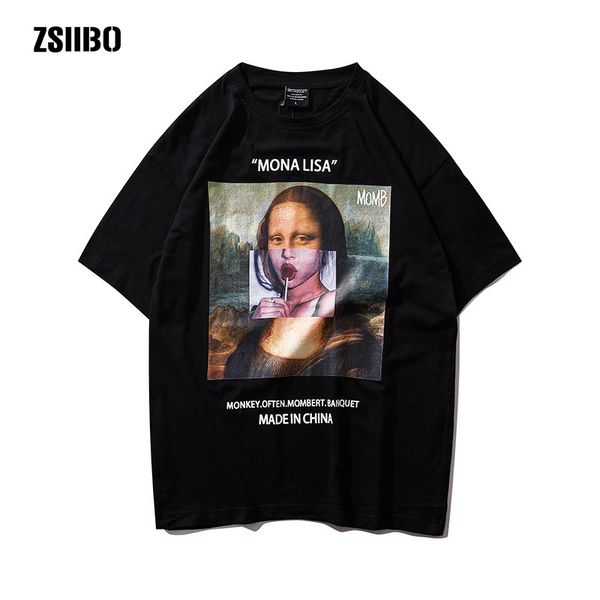 

wgtx26 summer streetwear funny mona lisa fashion harajuku tshirt short sleeve tees hipster sport hooded sweatshirt hoodie men t shirt