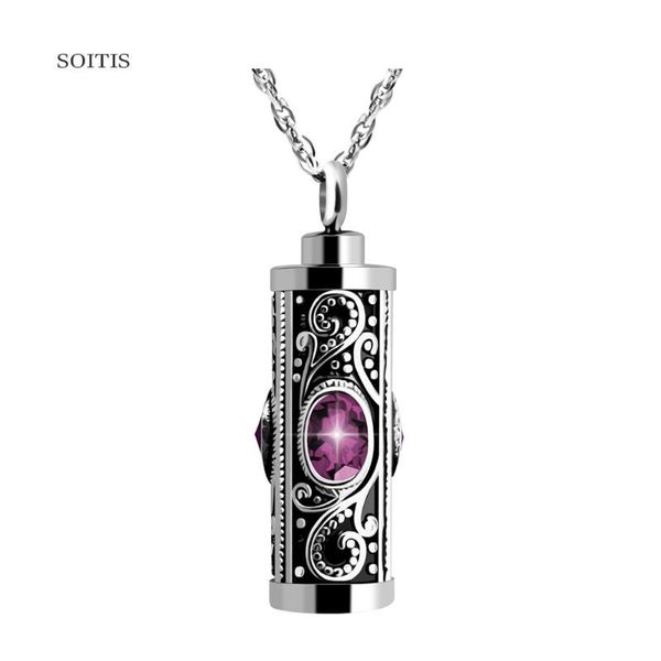 

soitis purple birthstone decorative printed pendant fillabled vial ashes necklace fashion keepsake pendant necklace, Silver