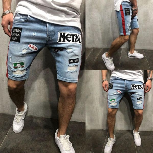 

new fashion mens ripped short jeans brand clothing summer short pants shorts breathable denim shorts male, Blue