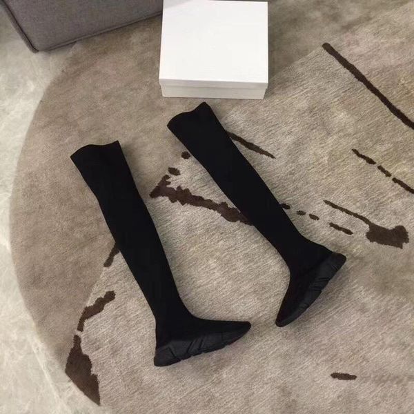 

classic socks boots designer fashion knitted elastic boots luxury knee high boots platform woman shoes socks shoes large size 35-43 eur, Black