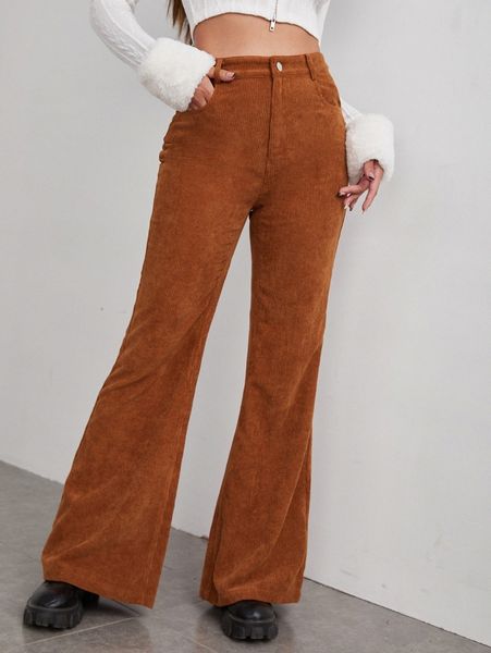 

high waisted cord wide leg pants a5fy#, Black;white