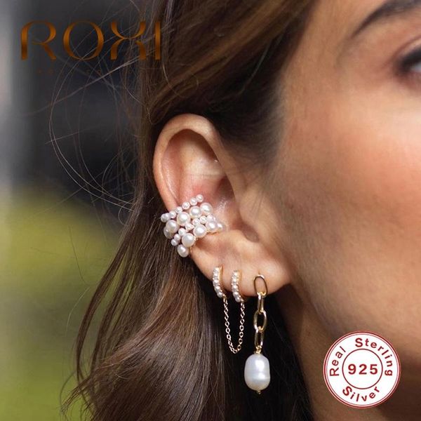

hoop & huggie roxi luxury round freshwater pearls tassel long chain earrings for women girl wedding jewelry pendientes silver 925 earings, Golden;silver